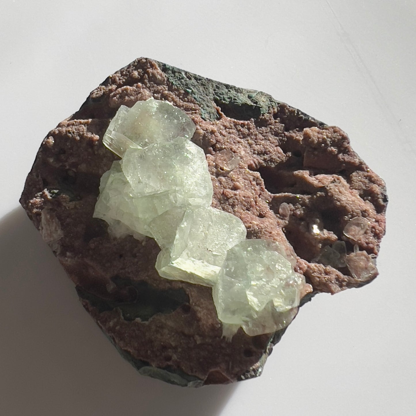 Cubic Green Apophyllite on Carved Matrix plate