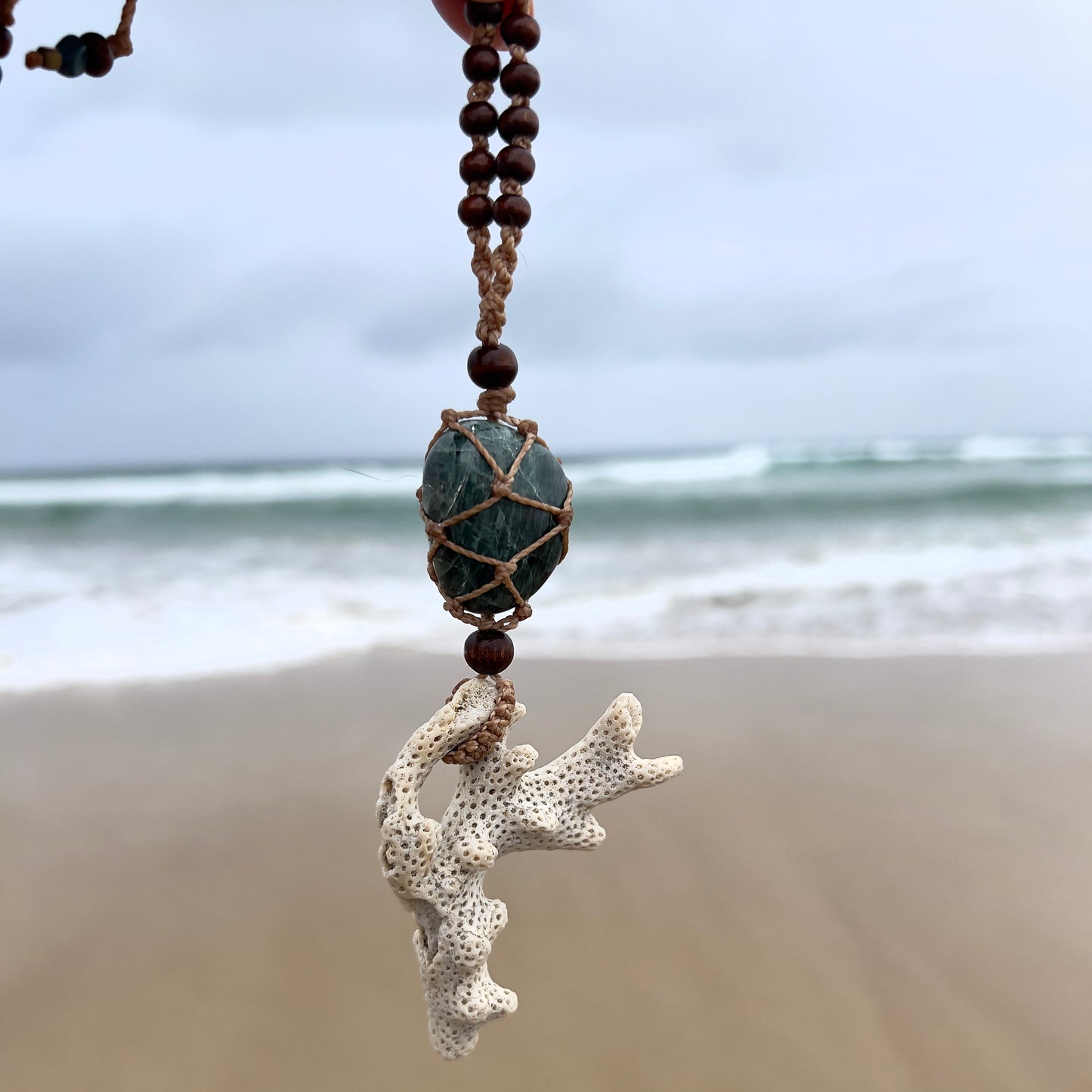 Sea Witch Talisman - Green Apatite & ethically beach combed Coral
